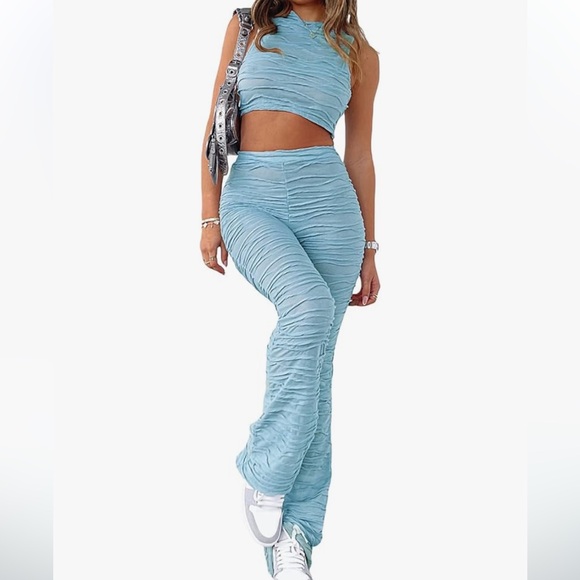 Amazon Pants - Blue 2 Piece Wide leg & Crop Top Set Size Small
